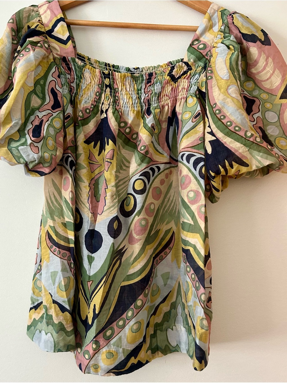 Boho Puff-Sleeve Off-Shoulder Top in Multicolor